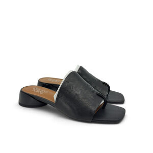 Franco Sarto Loran Toe Loop Slide Sandals Women's 7.5 M Black Leather Block Heel